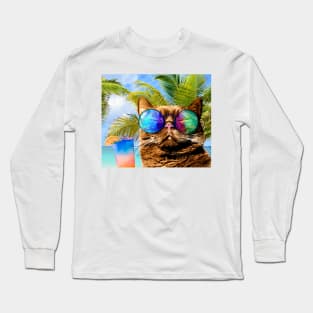 Funny Cat on Beach 675 Long Sleeve T-Shirt